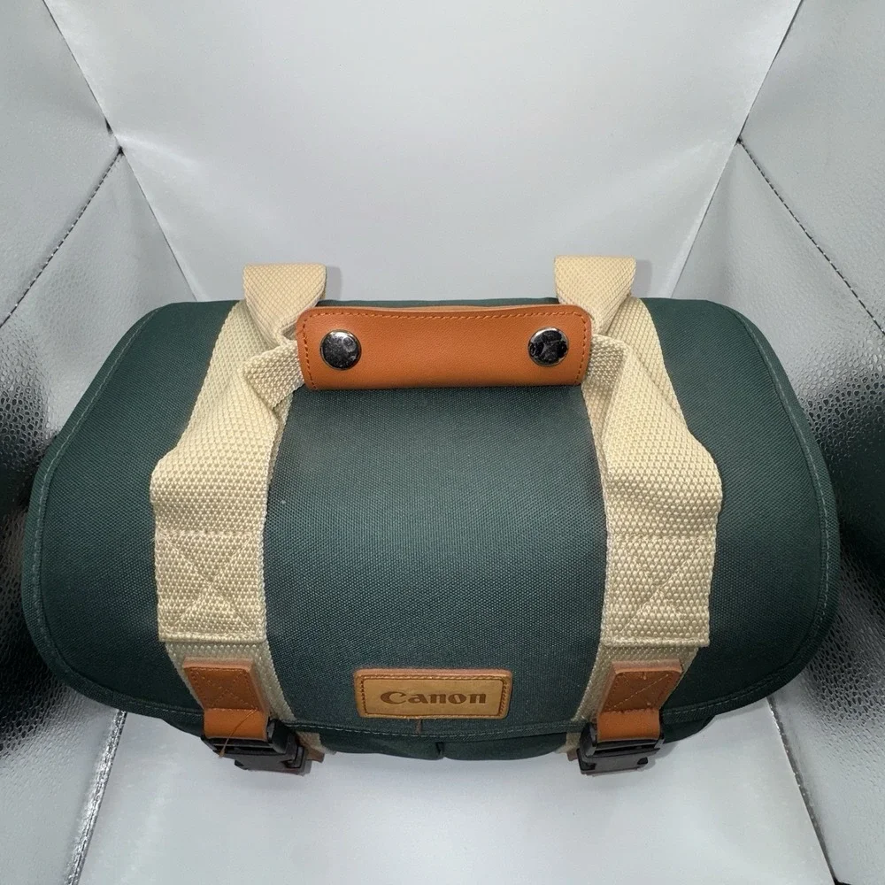 Vintage Canon Canvas Camera Bag Shoulder Bag Green Tan